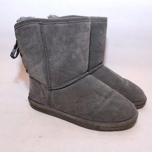 BearPaw Elizabeth II Boots Charcoal Sherpa Snow Ribbon Wool Shoe Size 10 Grey